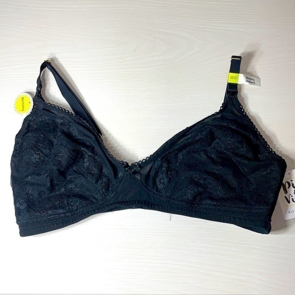Pip & Vine by Rosie Pope Black Lace Mesh Wireless Unlined Maternity Nursing Bra